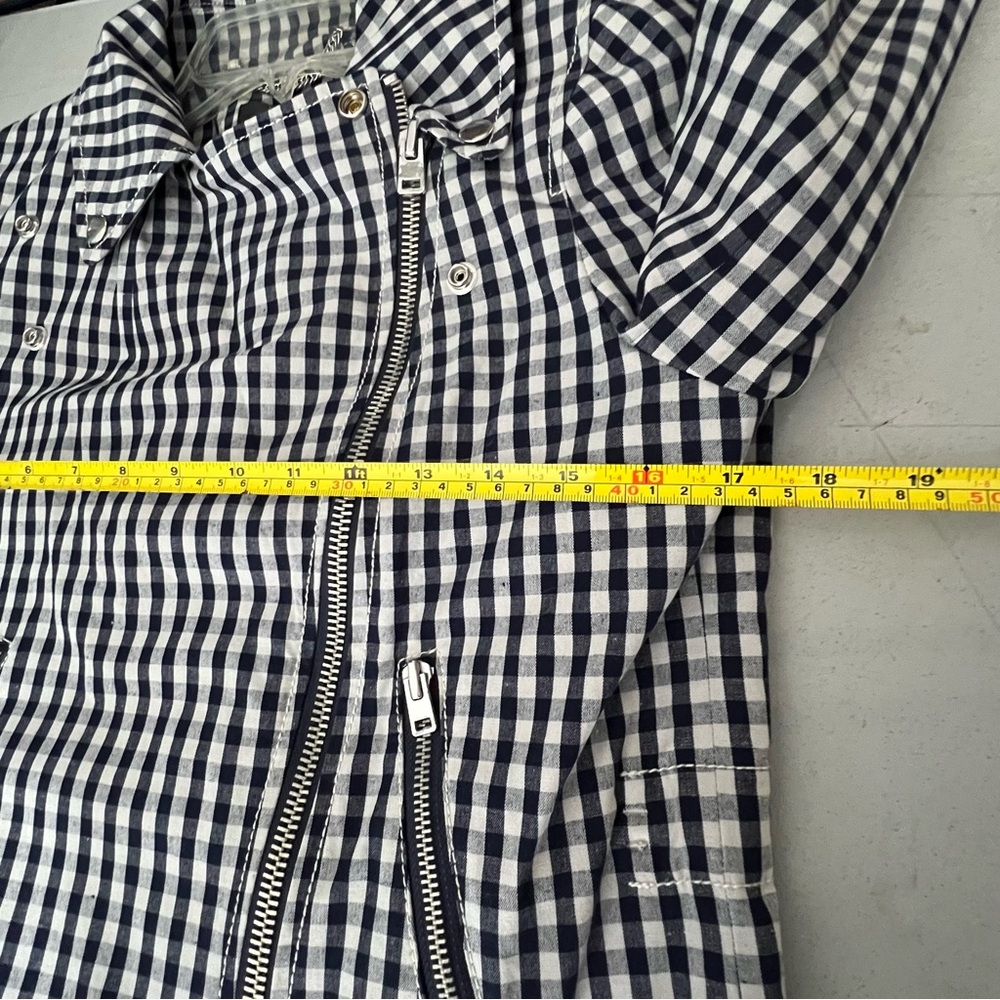 J. CREW Womens MOTORCYCLE JACKET Blue White Gingham SIZE 4 Zipper Front NWT - Picture 6 of 9